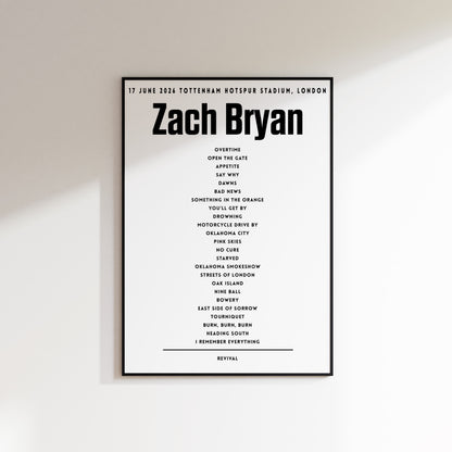Zach Bryan Setlist - 17th June 2026 at Tottenham Hotspur Stadium, London, England