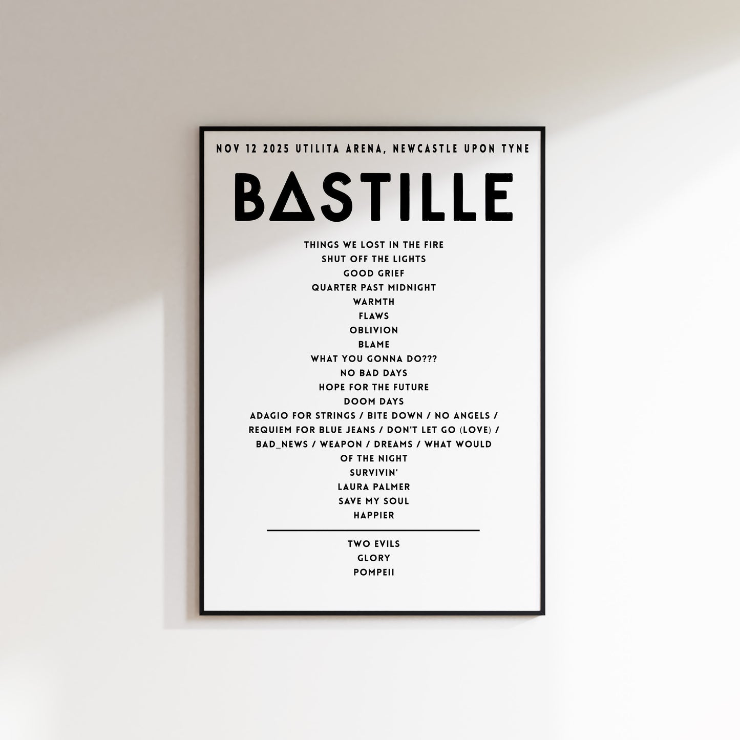 Bastille Setlist - November 12th 2025 Utilita Arena, Newcastle upon Tyne