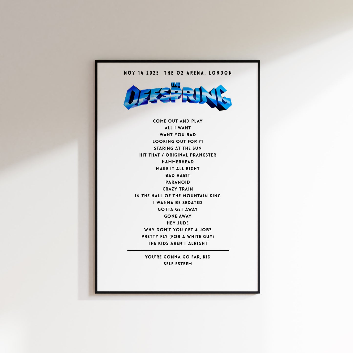 The Offspring Setlist - November 14th 2025  The O2 Arena, London