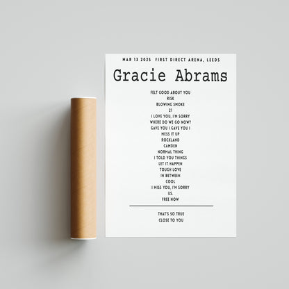 Gracie Abrams Setlist - March 13th 2025 First Direct Arena, Leeds
