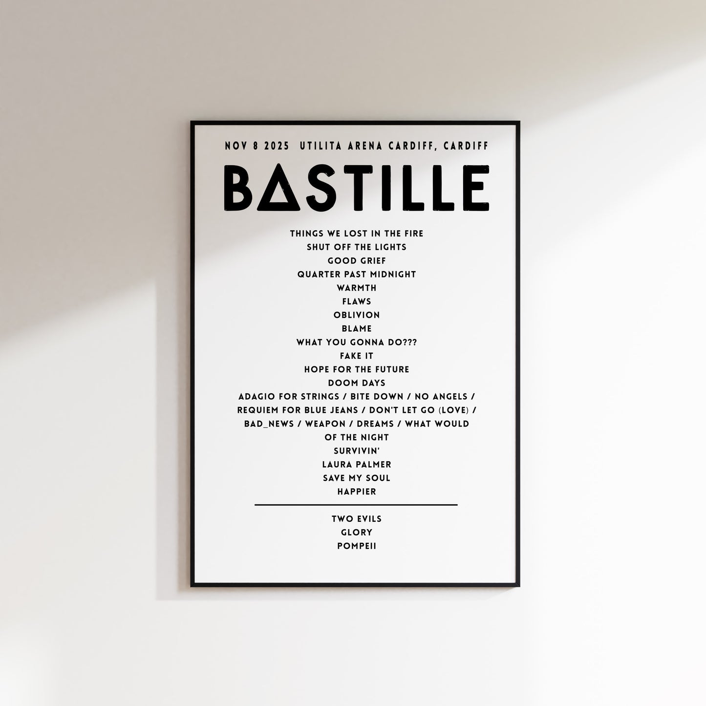 Bastille Setlist - November 8th 2025 Utilita Arena Cardiff, Cardiff