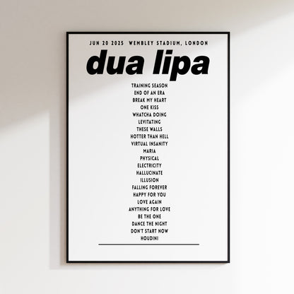 Dua Lipa Wembley 2025 UK Setlist Poster – Radical Optimism Tour Print