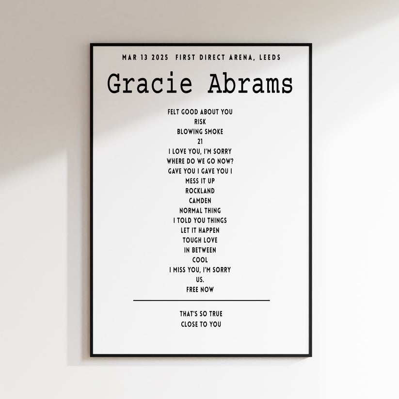 Gracie Abrams Setlist - March 13th 2025 First Direct Arena, Leeds ...