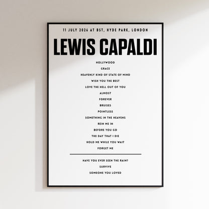 LEWIS CAPALDI setlist - 11 July 2026 at BST, Hyde Park, London
