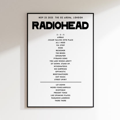 Radiohead Setlist - November 25th 2025  The O2 Arena, London
