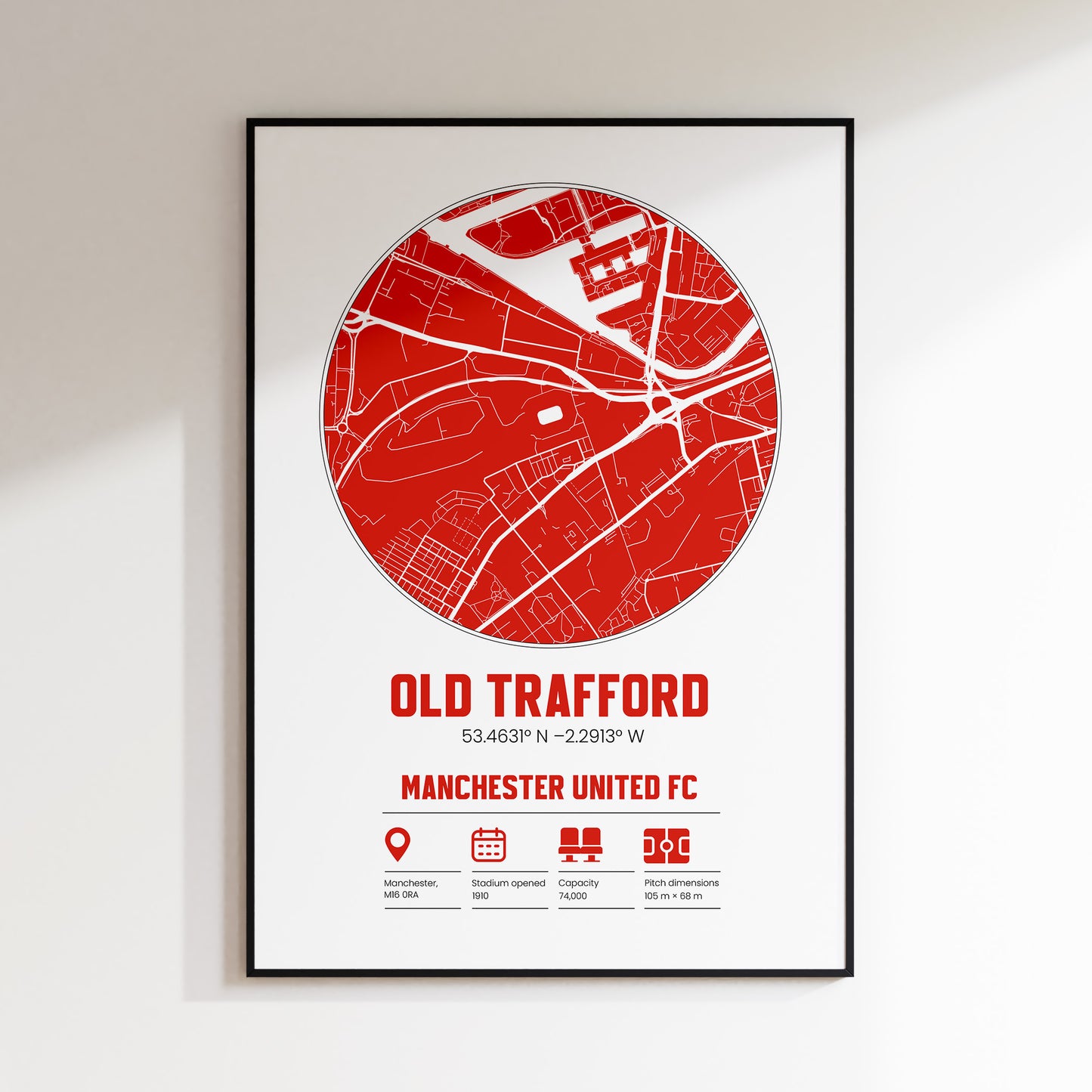 Old Trafford, Manchester United FC - Football Stadium Custom Map Print