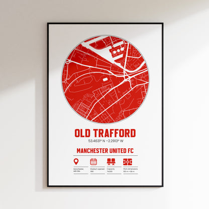 Old Trafford, Manchester United FC - Football Stadium Custom Map Print