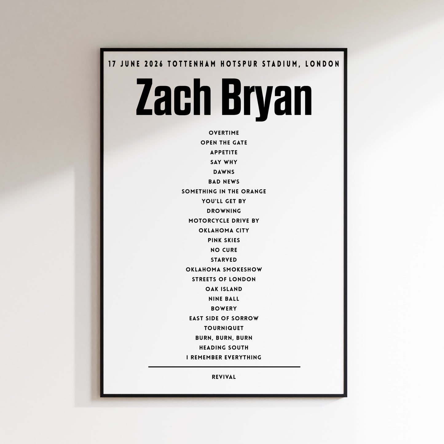 Zach Bryan Setlist - 17th June 2026 at Tottenham Hotspur Stadium, London, England
