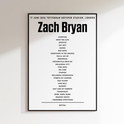 Zach Bryan Setlist - 17th June 2026 at Tottenham Hotspur Stadium, London, England