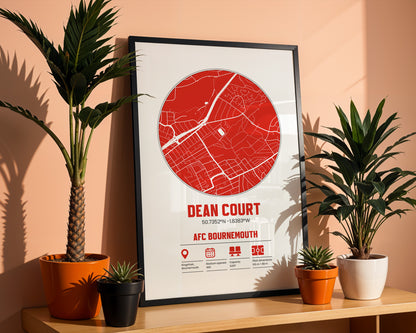 Dean Court, AFC Bournemouth - Football Stadium Custom Map Print