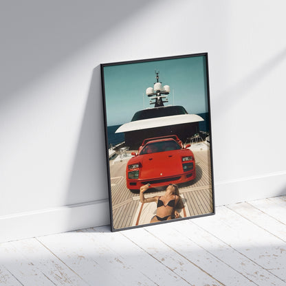 Ferrari F40 Yacht Vintage Poster