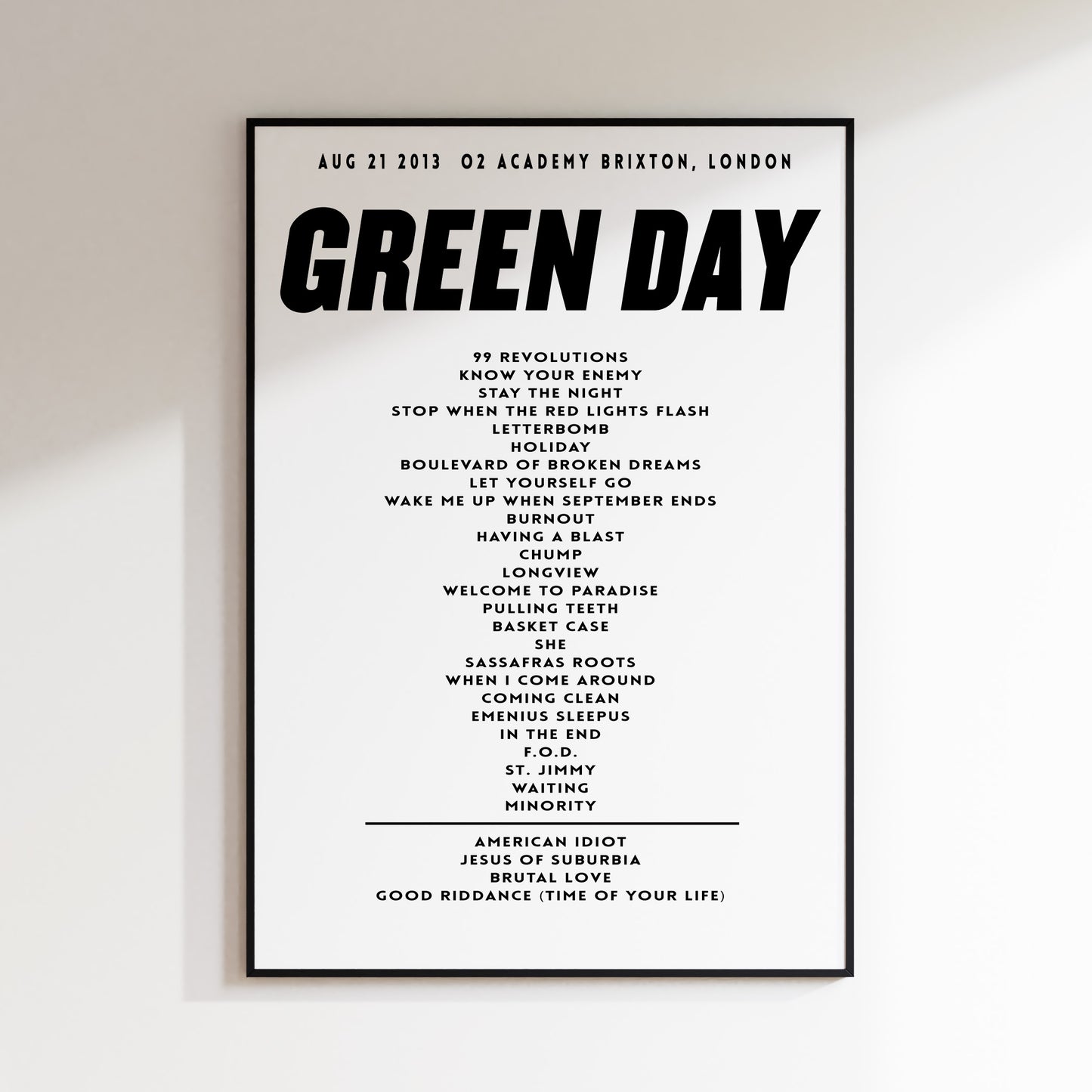 Green Day Setlist - August 21 2013, O2 Academy Brixton, London