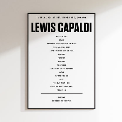 LEWIS CAPALDI setlist - 12 July 2026 at BST, Hyde Park, London