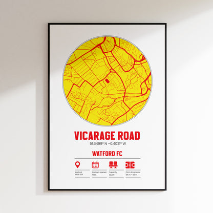 Vicarage Road, Watford FC - Football Stadium Custom Map Print
