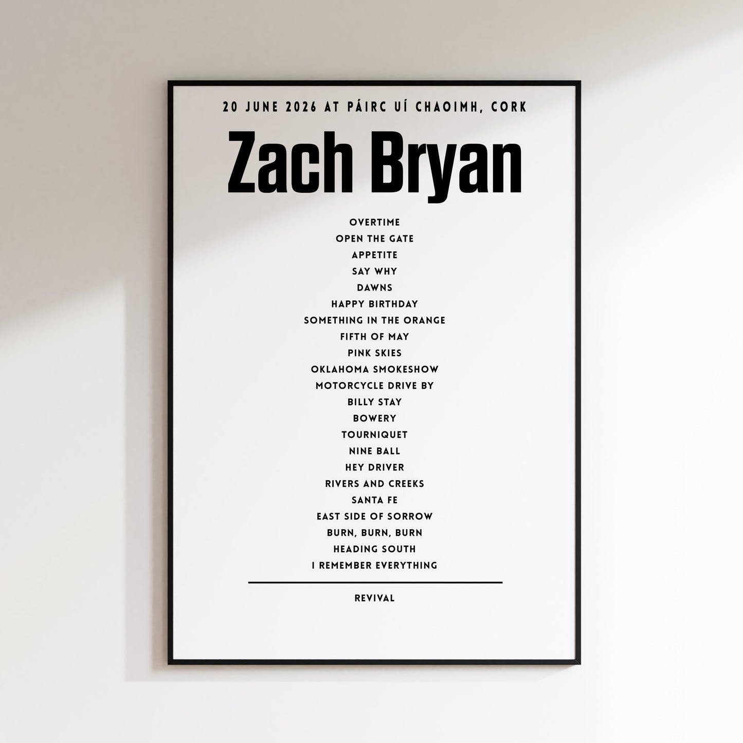 Zach Bryan Setlist - 20th June 2026 at Páirc Uí Chaoimh, Cork, Ireland