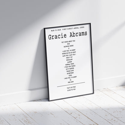 Gracie Abrams Setlist - March 13th 2025 First Direct Arena, Leeds