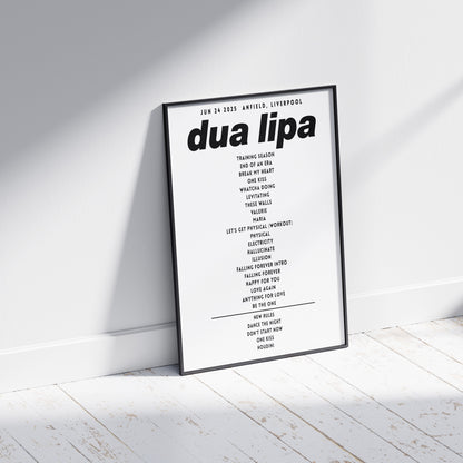 Dua Lipa Setlist Poster- Anfield, Liverpool 2025 UK Poster – Radical Optimism Tour Print