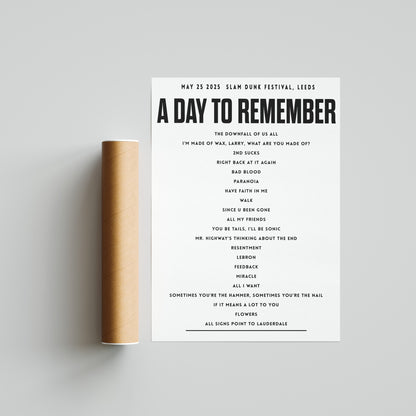 A Day to Remember, May 25th 2025, Slam Dunk Festival Setlist