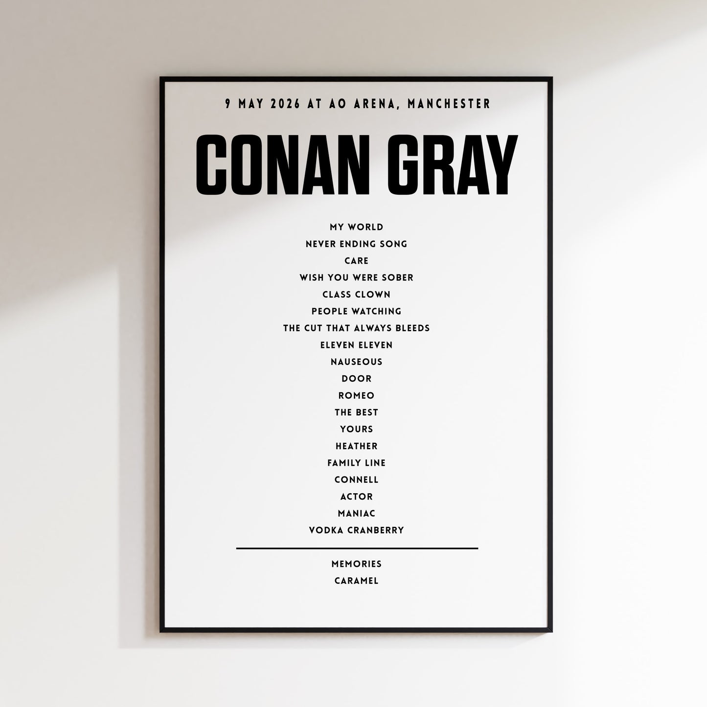 Conan Gray Setlist - 9th May 2026 at AO Arena, Manchester, England
