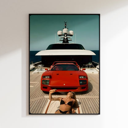 Ferrari F40 Yacht Vintage Poster