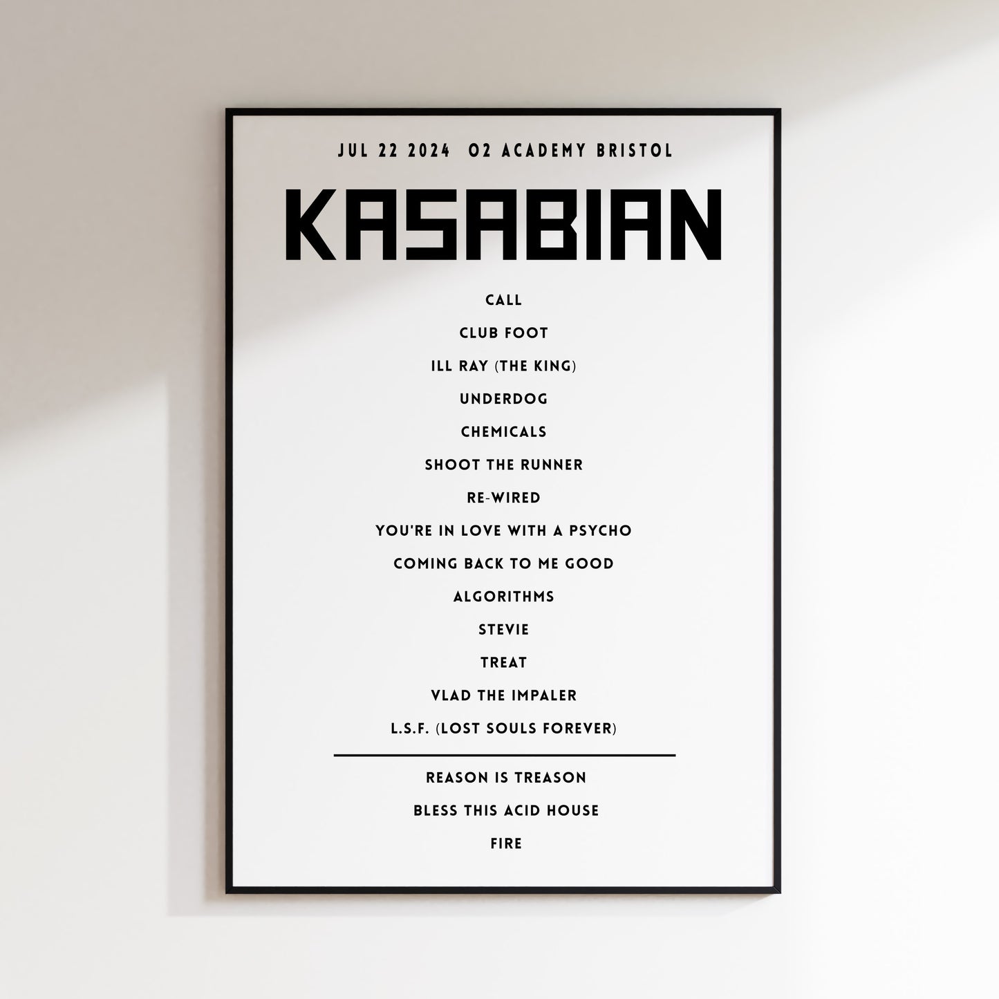 Kasabian Setlist - July 22nd 2024, O2 Academy Bristol