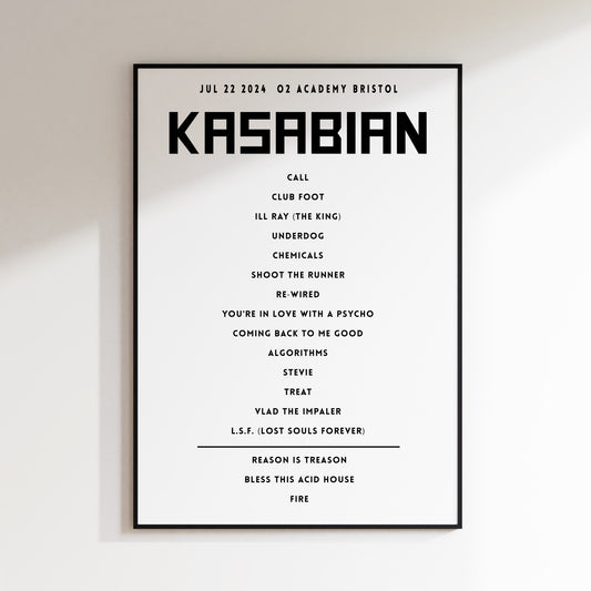 Kasabian Setlist - July 22nd 2024, O2 Academy Bristol