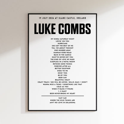 Luke Combs setlist – 19th July 2026 at Slane Castle, Slane, Ireland