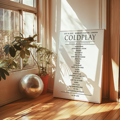 Coldplay Music of the Sphere Your Setlist Poster - 23rd August, Wembley Stadium, London UK