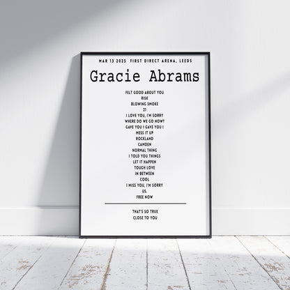 Gracie Abrams Setlist - March 13th 2025 First Direct Arena, Leeds