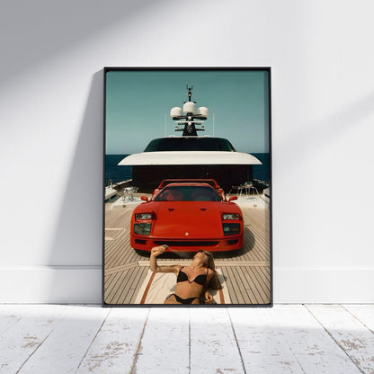 Ferrari F40 Yacht Vintage Poster