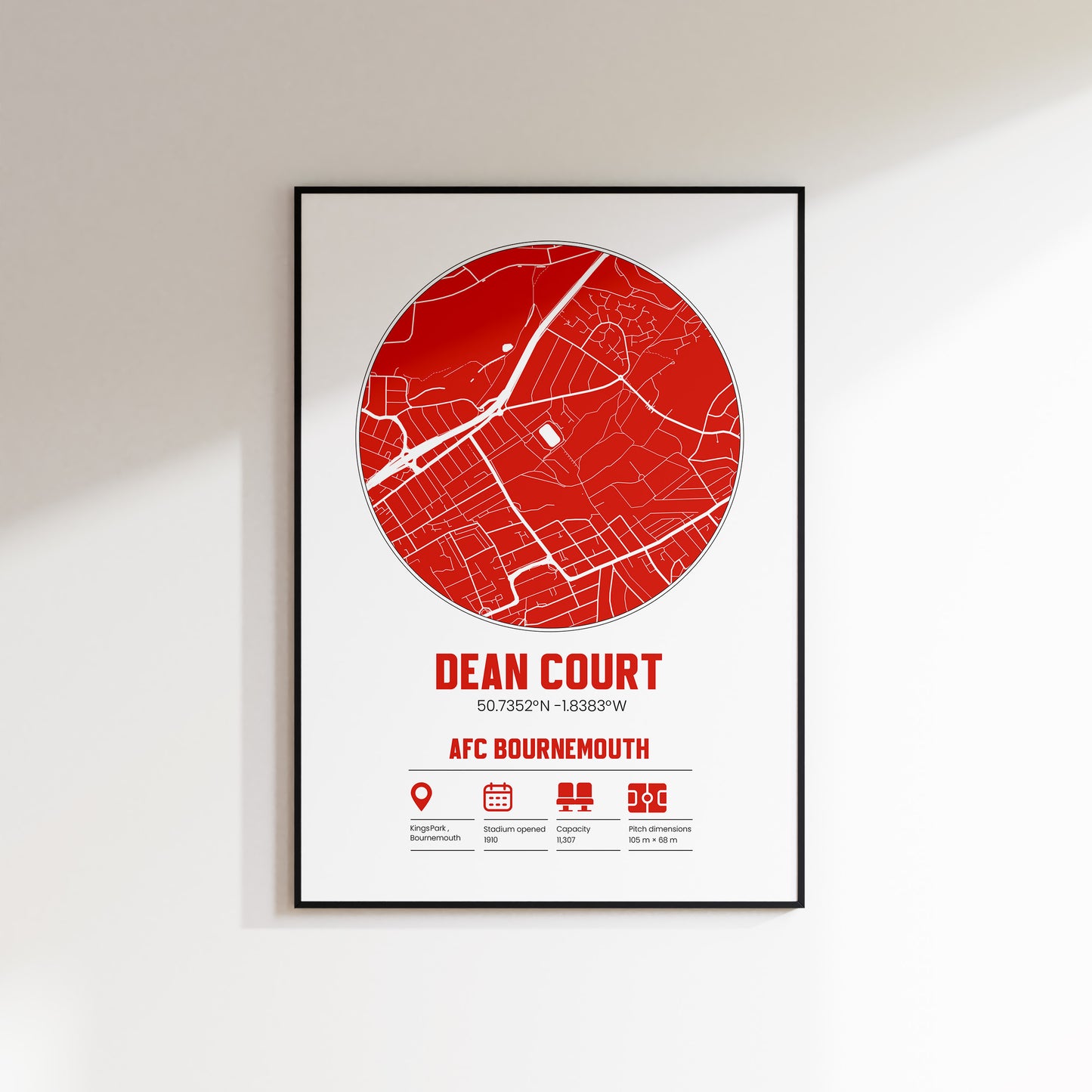 Dean Court, AFC Bournemouth - Football Stadium Custom Map Print