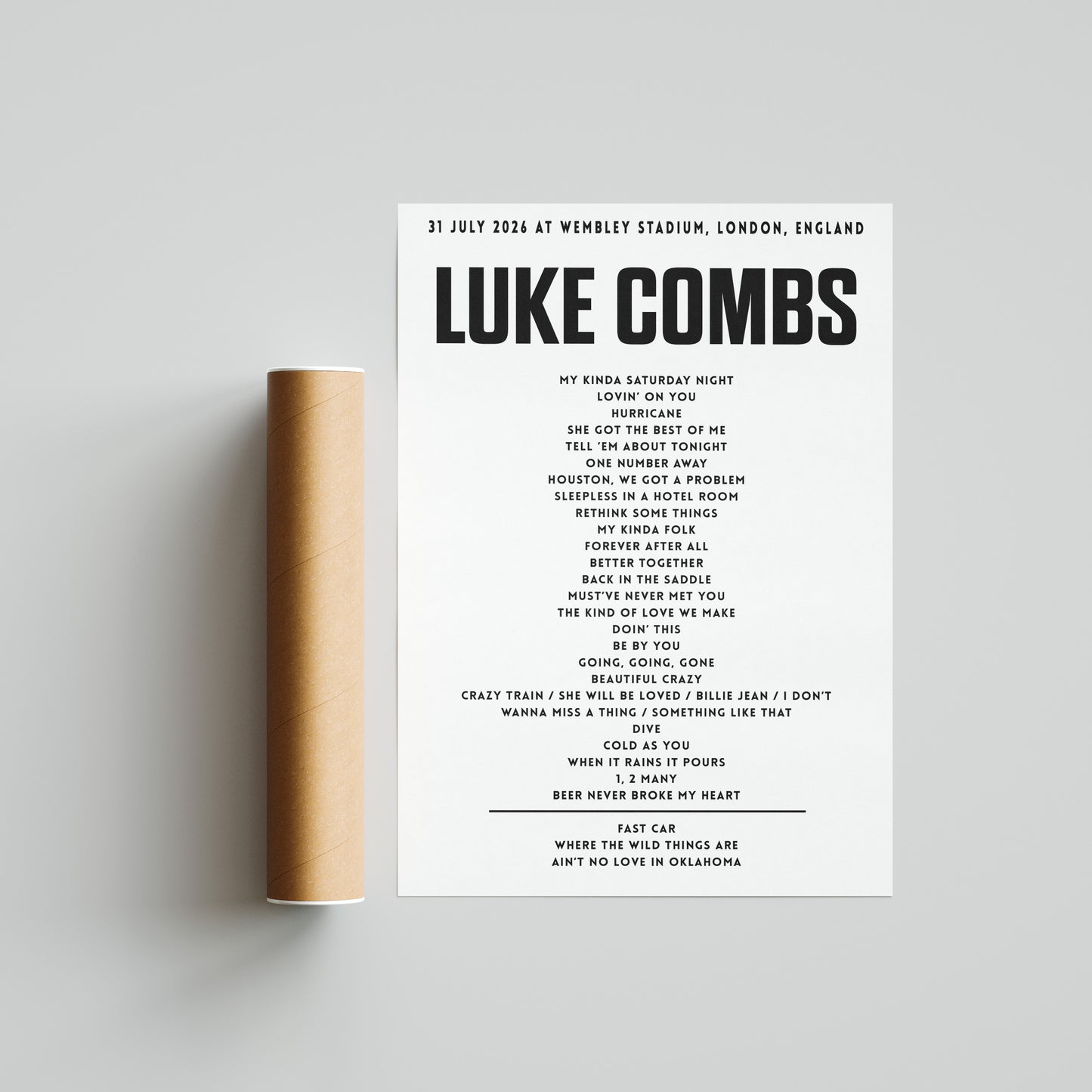 Luke Combs setlist – 31st July 2026 at Wembley Stadium, London, England