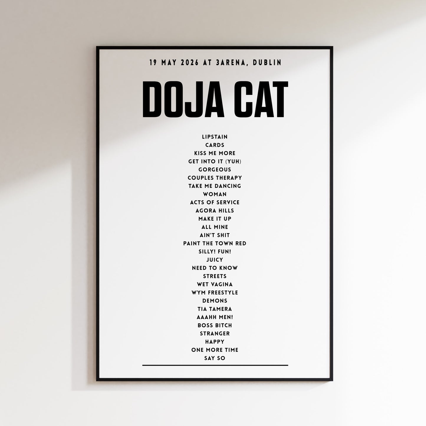Doja Cat Setlist - 19th May 2026 at 3Arena, Dublin, Ireland