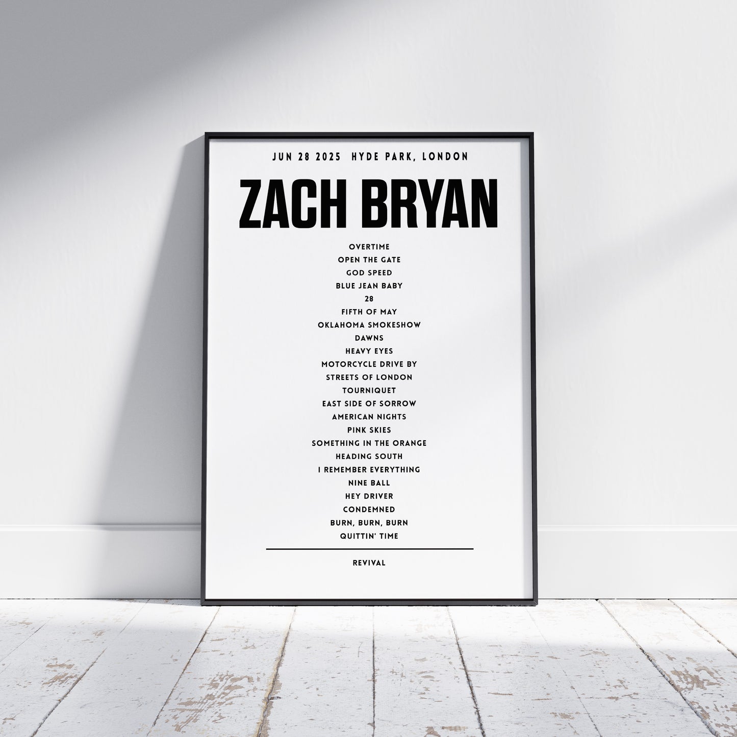 Zach Bryan Setlist, June 28th 2025, Hyde Park, London