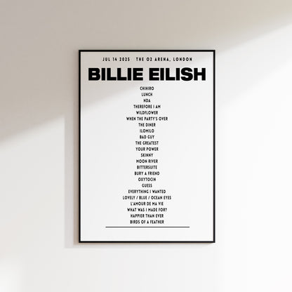 Billie Eilish Setlist - July 14th 2025, The O2 Arena, London