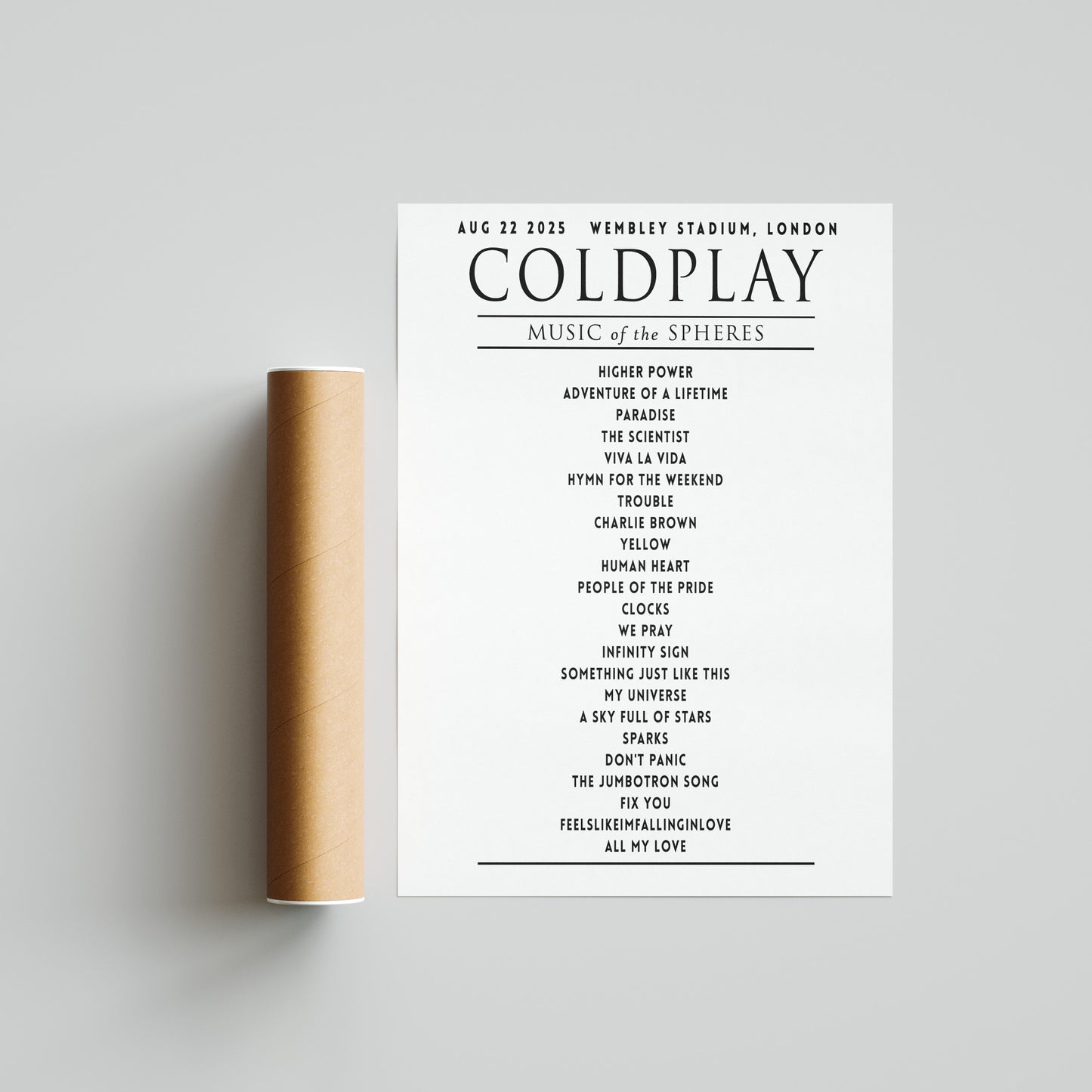 Coldplay Music of the Sphere Your Setlist Poster - 22nd August, Wembley Stadium, London UK