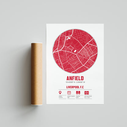 Liverpool FC - Anfield - Football Stadium Custom Map Print