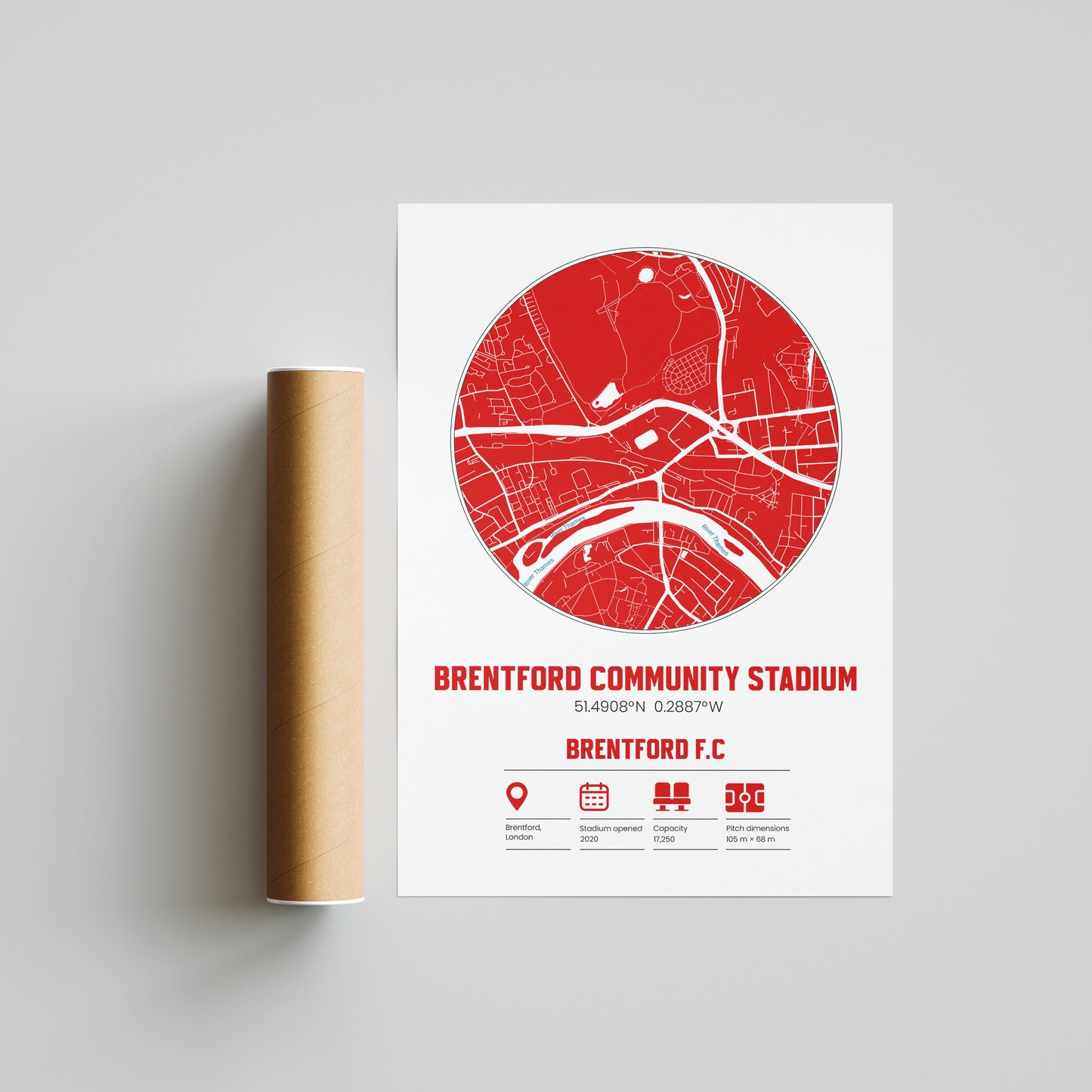 Brentford Community Stadium, Brentford FC - Football Stadium Custom Map Print