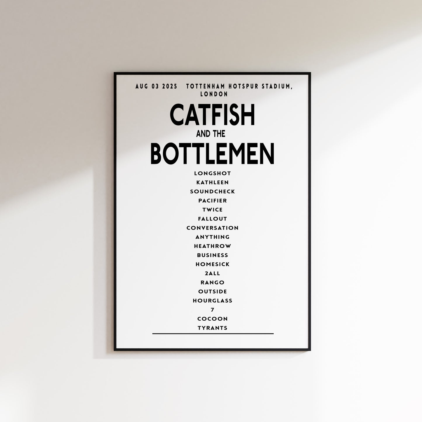 Catfish and the Bottlemen Setlist,  August 3rd 2025, Tottenham Hotspur Stadium, London