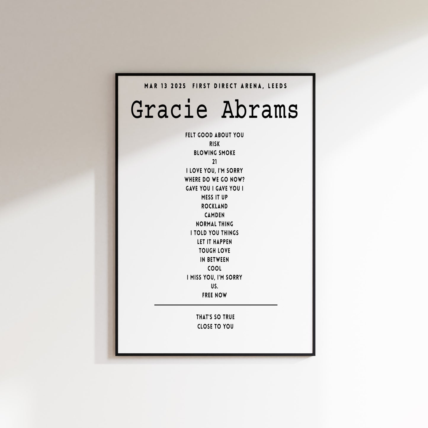 Gracie Abrams Setlist - March 13th 2025 First Direct Arena, Leeds