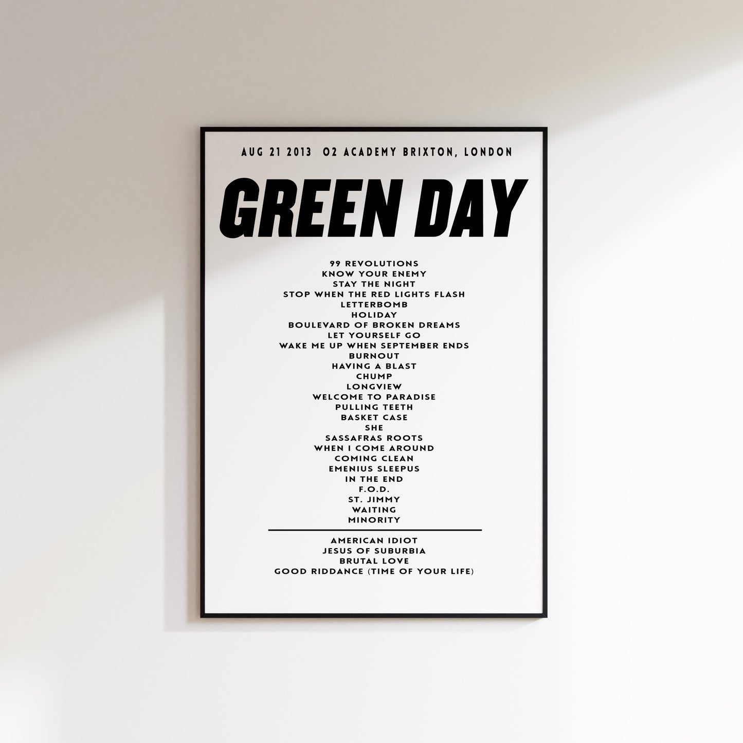 Green Day Setlist - August 21 2013, O2 Academy Brixton, London