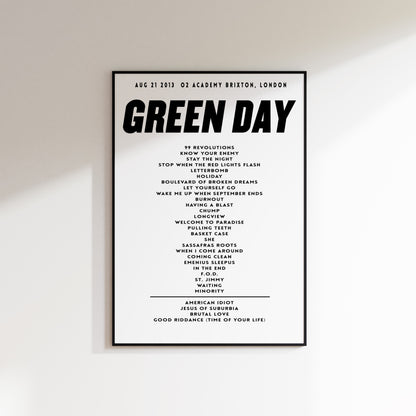 Green Day Setlist - August 21 2013, O2 Academy Brixton, London