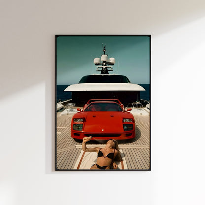 Ferrari F40 Yacht Vintage Poster