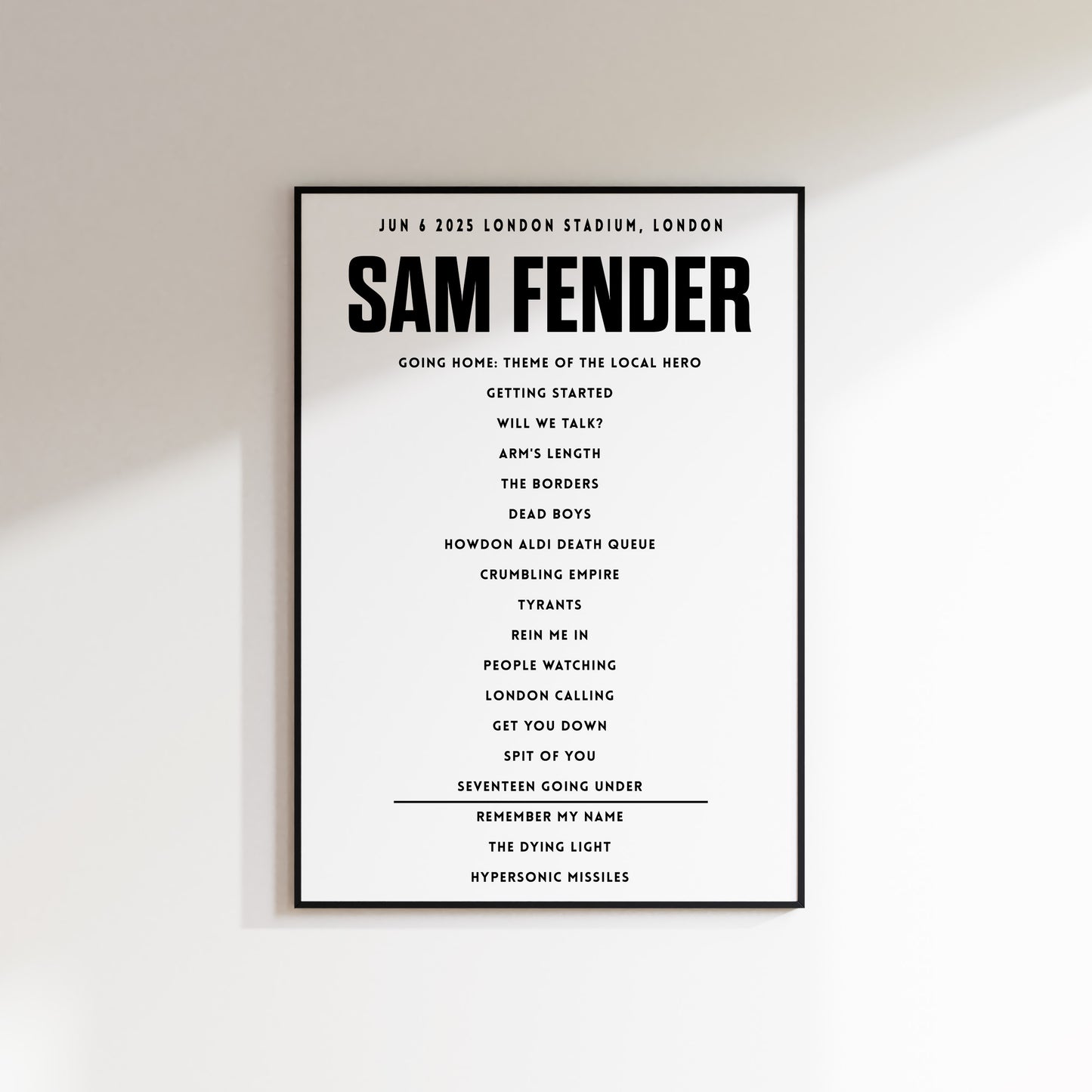 Sam Fender Setlist - Jun 6th 2025, London Stadium