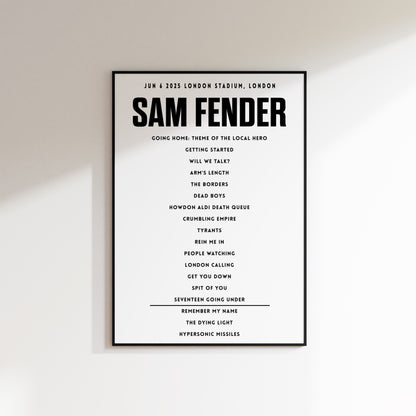 Sam Fender Setlist - Jun 6th 2025, London Stadium