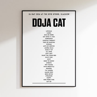 Doja Cat Setlist - 26th May 2026 at The OVO Hydro, Glasgow, Scotland
