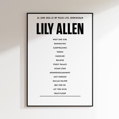 Lily Allen setlist – 26 June 2026 at bp pulse LIVE, Birmingham