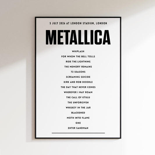 Metallica setlist – 5 July 2026 at London Stadium, London