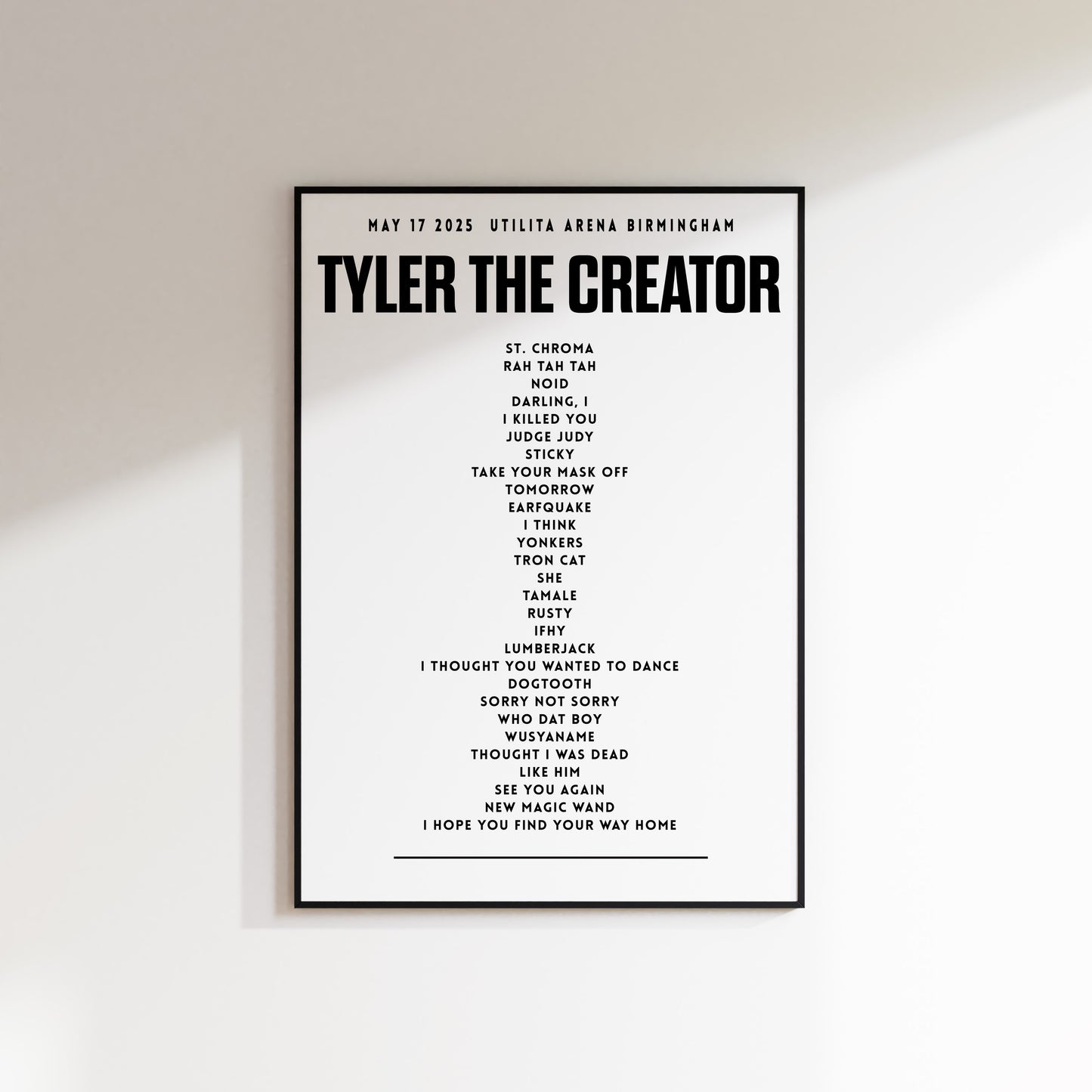 Tyler The Creator Setlist - May 17th 2025, Utilita Arena Birmingham