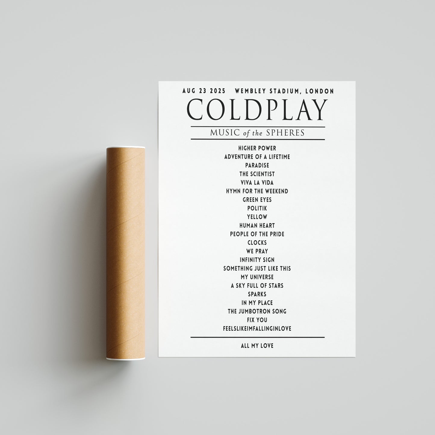 Coldplay Music of the Sphere Your Setlist Poster - 23rd August, Wembley Stadium, London UK